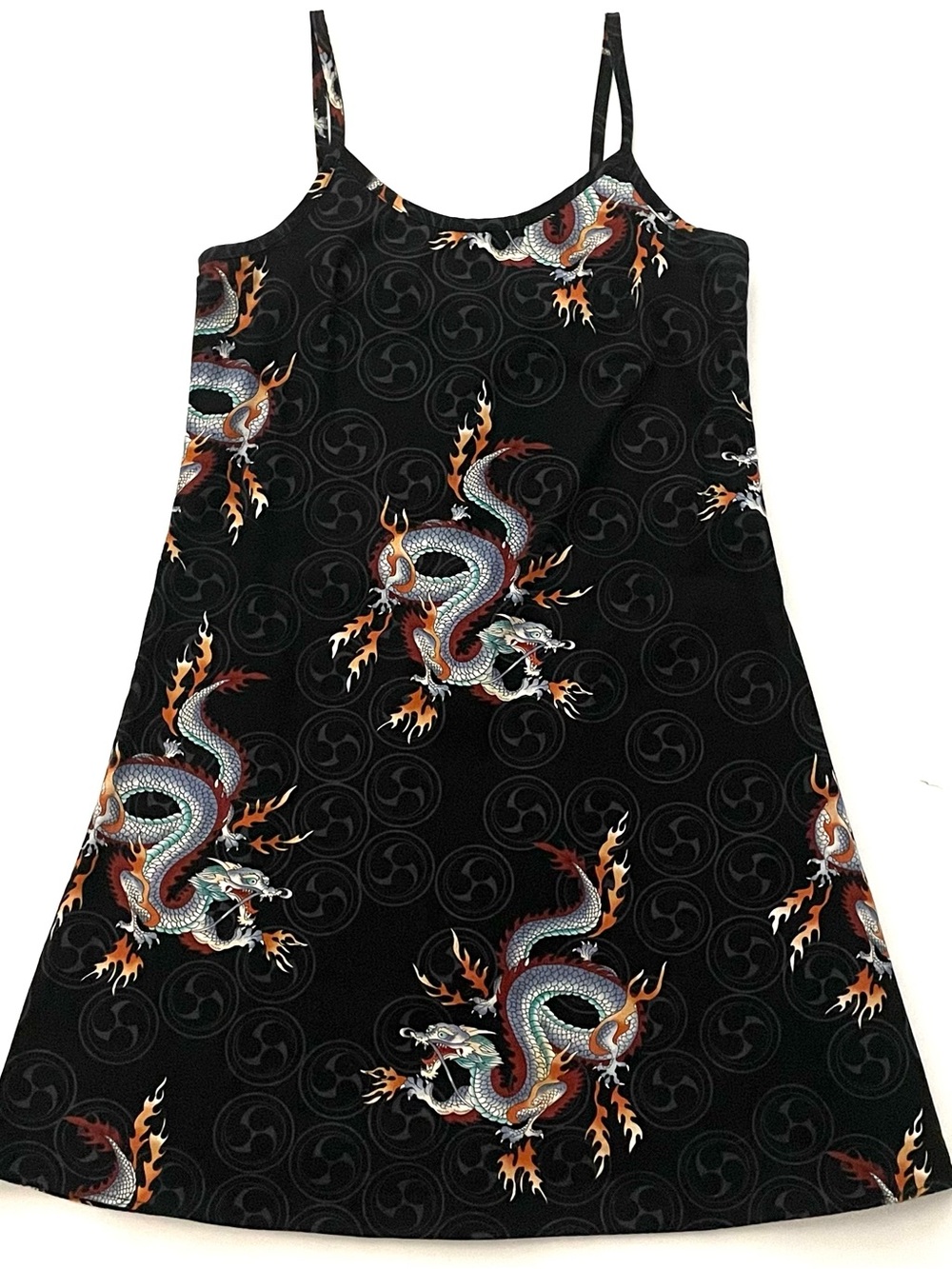 VTG Y2K Dragon Print Grunge Mini Slip Dress, Trails California, 90s, Small